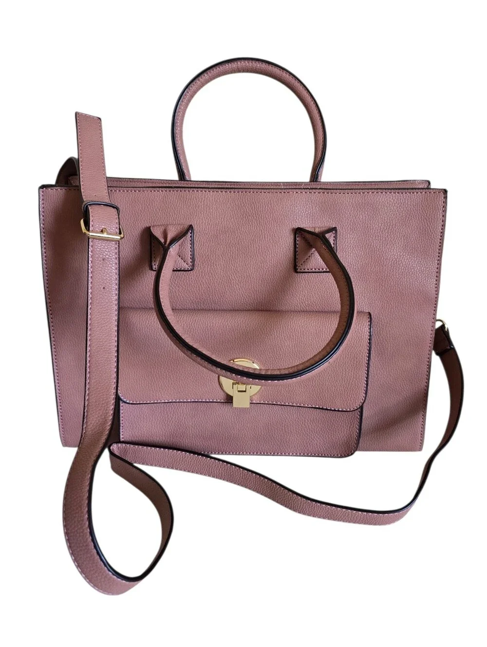 Justfab Women's Mauve Pink Pebbled Faux Leather Large Satchel Tote Handbag - Picture 6 of 16